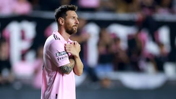 FORT LAUDERDALE, FLORIDA - AUGUST 02: Lionel Messi #10 of Inter Miami CF celebrates after scoring a goal during the Leagues Cup 2023 Round of 32 match between Orlando City SC and Inter Miami CF at DRV PNK Stadium on August 02, 2023 in Fort Lauderdale, Florida.   Hector Vivas/Getty Images/AFP (Photo by Hector Vivas / GETTY IMAGES NORTH AMERICA / Getty Images via AFP)